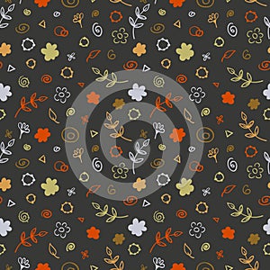 Vector seamless pattern from floral elements, cartoon plants