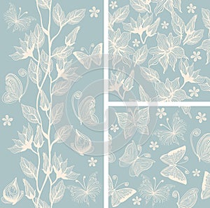 Vector seamless pattern with flowers and butterflies.