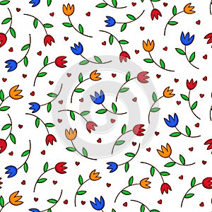 Vector seamless pattern with flowers and hearts