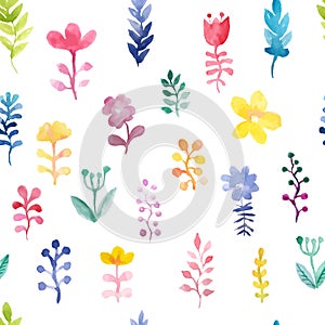 Vector seamless pattern with flowers and plants. Bright watercolor floral decor. Original floral background. Pattern for textiles