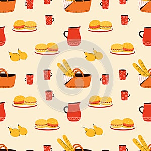 Vector seamless pattern with foods elements