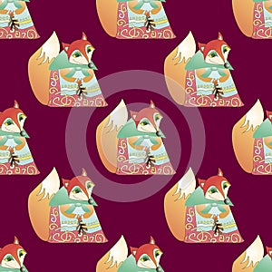 Vector seamless pattern with fox