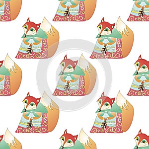 Vector seamless pattern with fox