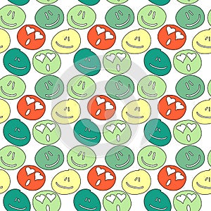 Vector seamless pattern with freehand drawing emoticons.