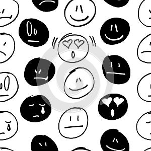 Vector seamless pattern with freehand drawing emoticons.
