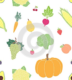 Vector seamless pattern of fruit and vegetable