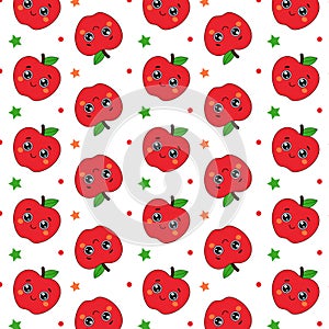Vector seamless pattern with funny apples and stars