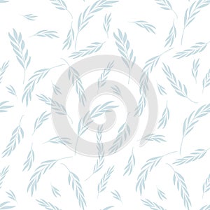 Vector seamless pattern. Gentle Natural Floral stylish background with graphic leaves and twigs. Light-blue branches of leaves on
