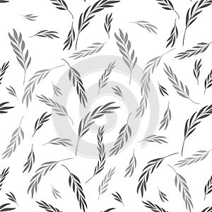 Vector seamless pattern. Gentle Natural Floral stylish background with graphic leaves and twigs. Light-gray branches of leaves on