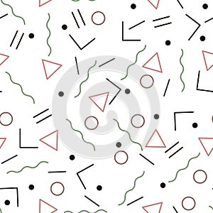 Vector seamless pattern with geometric elements. Backdrop with triangles, circles and different lines for your design.