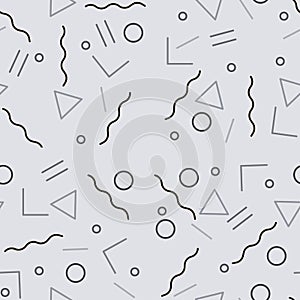 Vector seamless pattern with geometric elements. Backdrop with triangles, circles and different lines for your design.