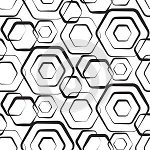 Vector seamless pattern. Geometric hexagonal. Repeating modern stylish texture. Simple graphic design. Black and white trellis. En