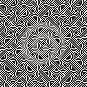 Vector seamless pattern. Geometric striped ornament. Monochrome spiral lines lattice.