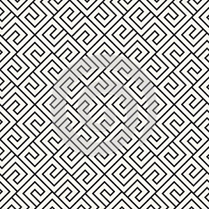 Vector seamless pattern. Geometric striped ornament. Monochrome spiral lines lattice.