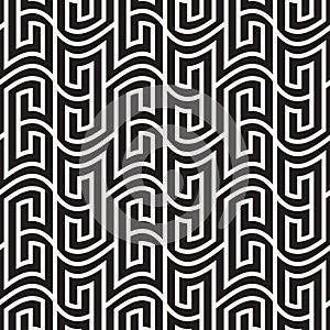 Vector seamless pattern. Geometric wavy striped ornament. Monochrome spiral lines lattice.