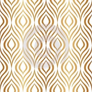 Vector seamless pattern. Gold abstract geometric background. Modern stylish floral texture. Golden lattice. Peacock feather. Bohem