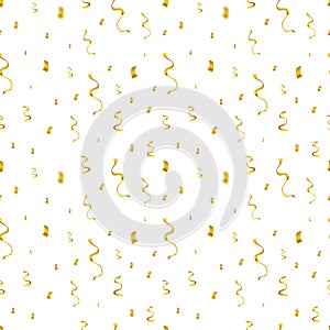 Vector Seamless Pattern, Golden Glittering Confetti Fall, Festive Background, Birthday Surprise, Winner Serpantine.