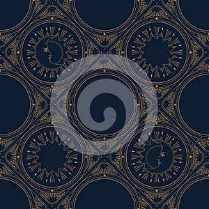 Vector seamless pattern. Golden moon on dark blue background