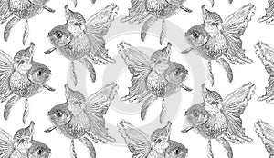 Vector seamless pattern with goldfish isolated on white background drawn by hand