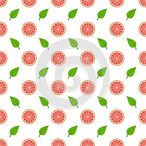 Vector seamless pattern with grapefruits and leaf