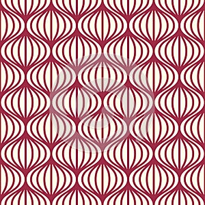 Vector seamless pattern, graphic geometric wrapping paper. Abstract backdrop created with interweave undulate lines and circles c