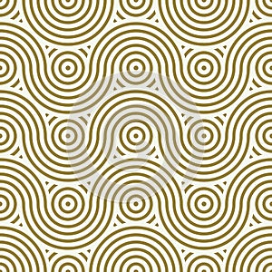 Vector seamless pattern, graphic geometric wrapping paper. Abstract backdrop created with interweave undulate lines and circles c