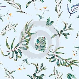 Vector seamless pattern of green leaves and succulents