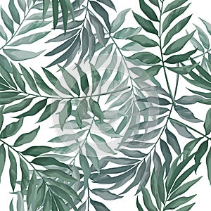 Vector seamless pattern with green leaves in watercolor style on white background