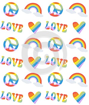 Vector seamless pattern of groovy lgbt elements