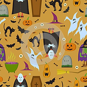 Vector seamless pattern for Halloween in cartoon style.