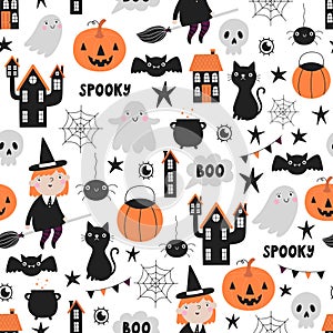 Vector seamless pattern for halloween on white background.