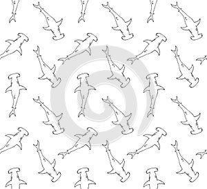 Vector seamless pattern of hammerhead shark