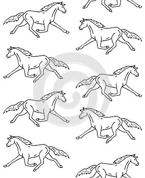 Vector seamless pattern of hand draw trotter horse