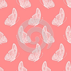 vector seamless pattern of hand drawing doodle butterflies