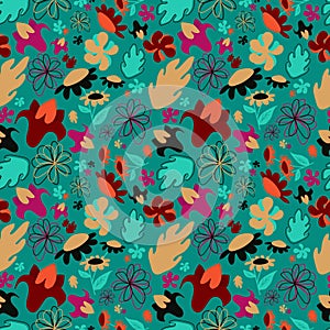 Vector seamless pattern with hand drawn abstract botanical print