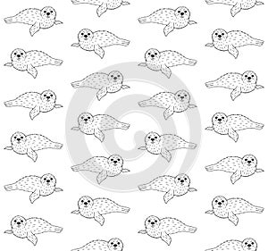 Vector seamless pattern of hand drawn baby seal