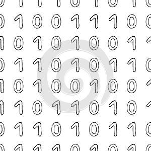 Vector seamless pattern of hand drawn binary code