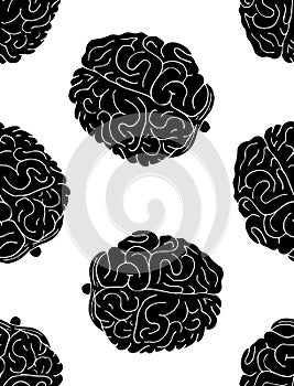 Vector seamless pattern of hand drawn black brains