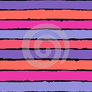 Vector seamless pattern. Hand drawn color stripes with black outline.