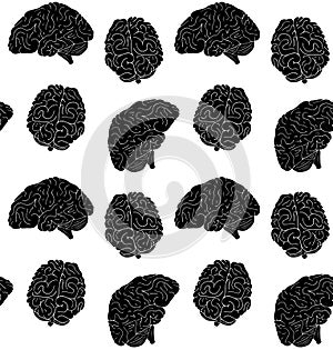 Vector seamless pattern of hand drawn human brain