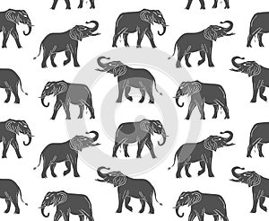 Vector seamless pattern of hand drawn elephant