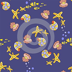 Vector seamless pattern with hand drawn fish