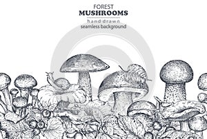 Vector seamless pattern with hand drawn forest mushrooms