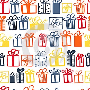 Vector seamless pattern with hand drawn gifts