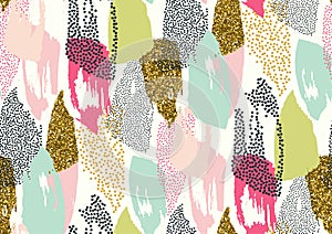 Vector seamless pattern with hand drawn gold glitter textured brush strokes