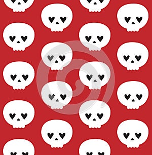 Vector seamless pattern of hand drawn groovy skull