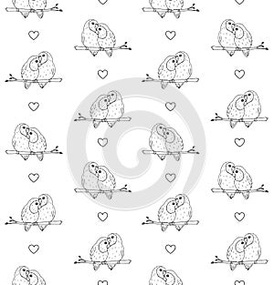 Vector seamless pattern of hand drawn lovebirds