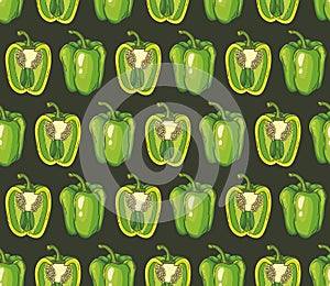 Vector seamless pattern with hand-drawn peppers. Texture design