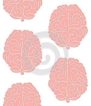 Vector seamless pattern of hand drawn pink brain