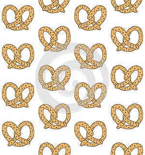 Vector seamless pattern of hand drawn pretzel